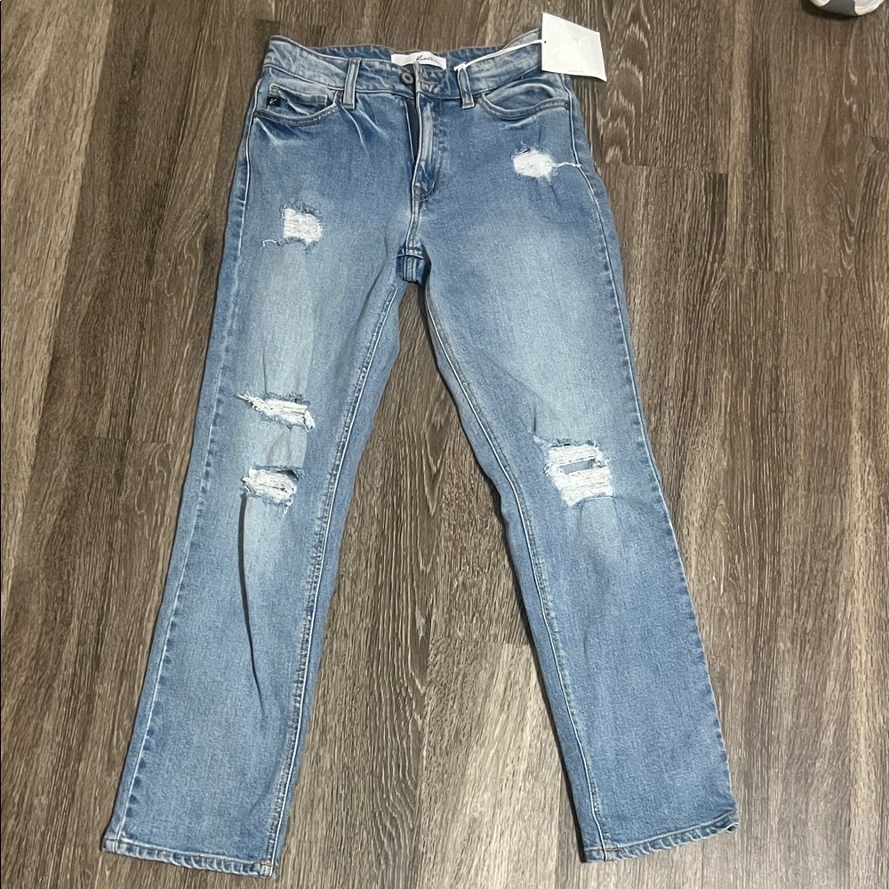KanCan Light Blue Distressed Straight Leg Jeans